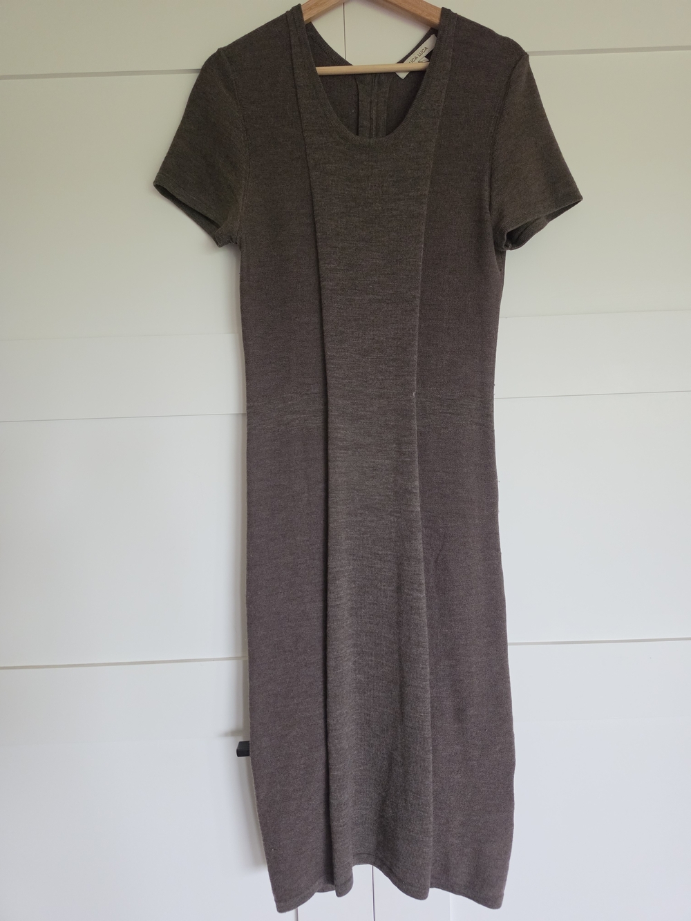 Short Sleeve Midi Wool Dress in Dark Taupe